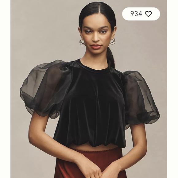 Maeve Black Sheer Puff Sleeve Blouse - Picture 8 of 9